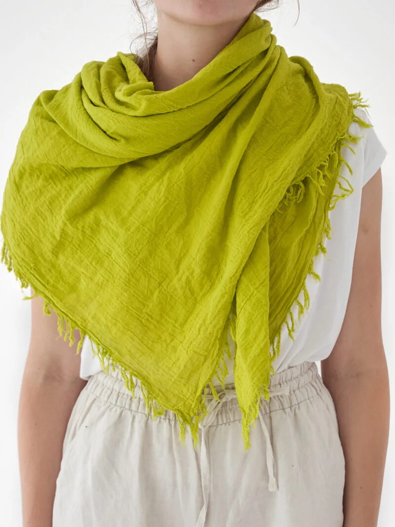 letnia chusta na głowę limonkowa, damska i męska. Bawełna organiczna, akcesoria, prezent, odzież. Owijam w bawełnę