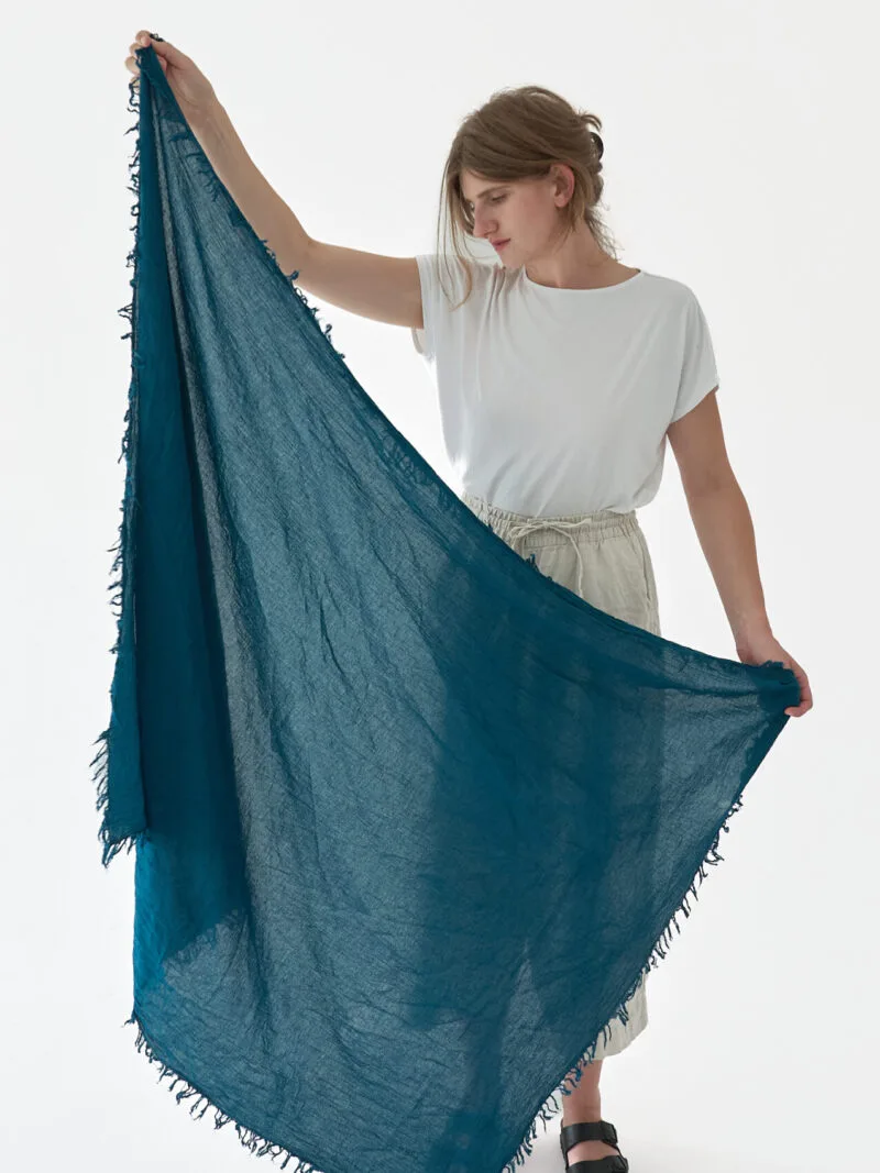 chusta niebieska petrol na głowę, damska i męska. Bawełna organiczna, akcesoria, prezent, odzież. Owijam w bawełnę