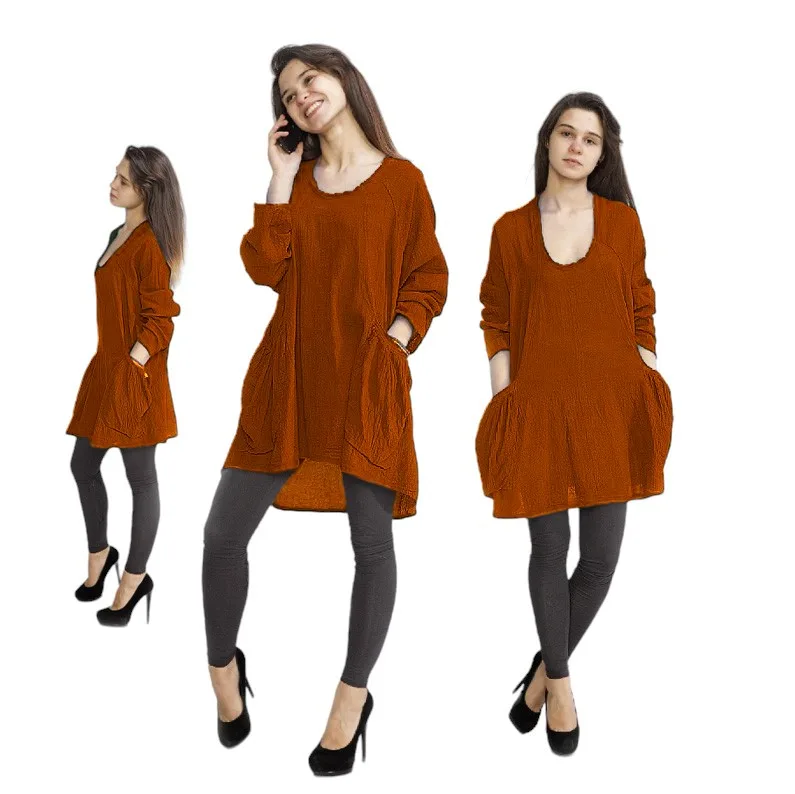 Bawełniana Bluza oversize ruda damska głęboka kieszeń owijamwbawelne.pl