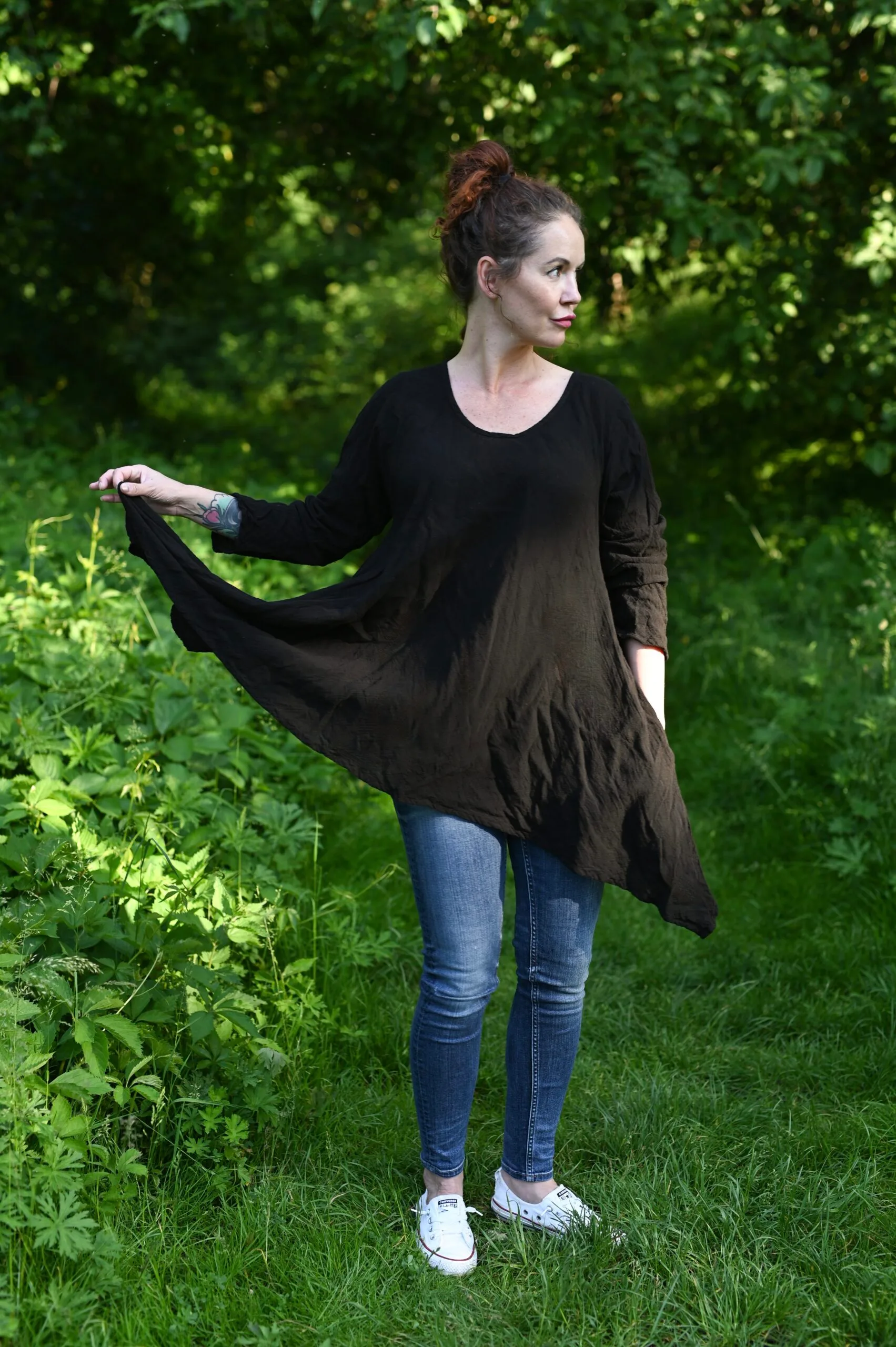 tunika długie boki ogon tails bawelniane czarna