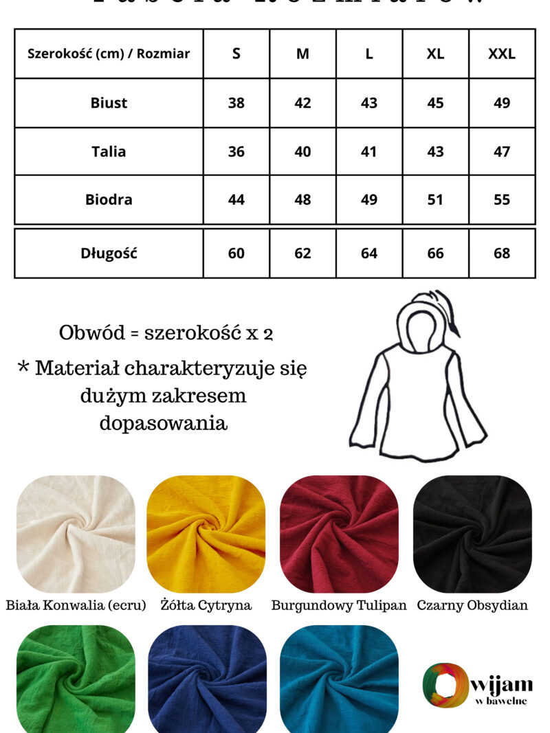 tabela rozmiarow topa kapturek bluzka