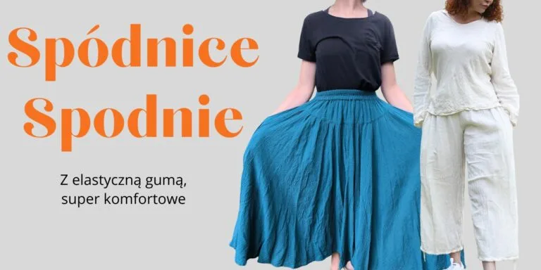 plisowana długa spódnica i spodnie z troczkami