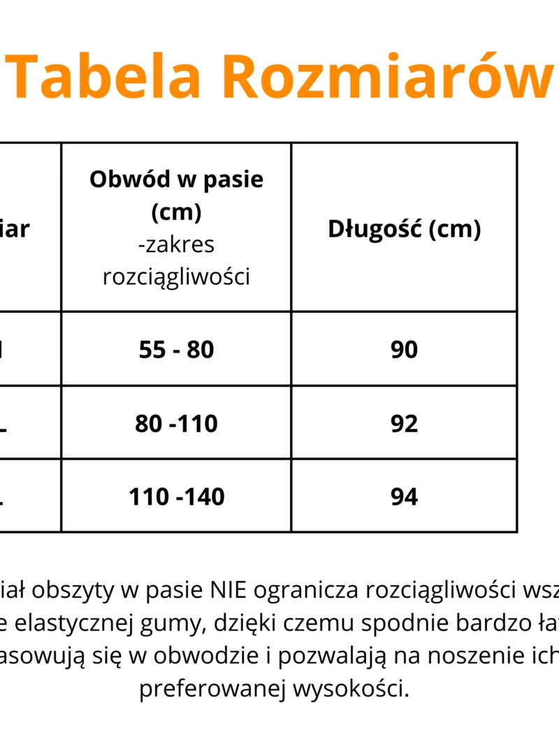 spodnia tabela rozmiarów