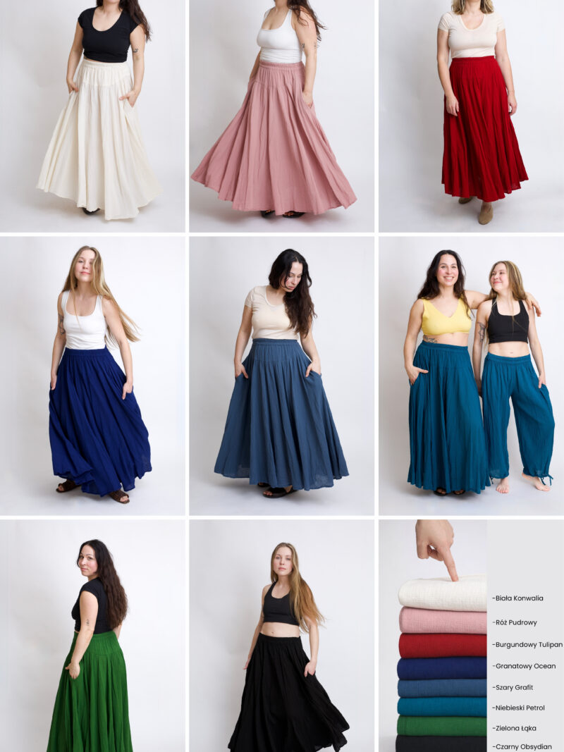 Bawełniana spódnice długie w różnych kolorach