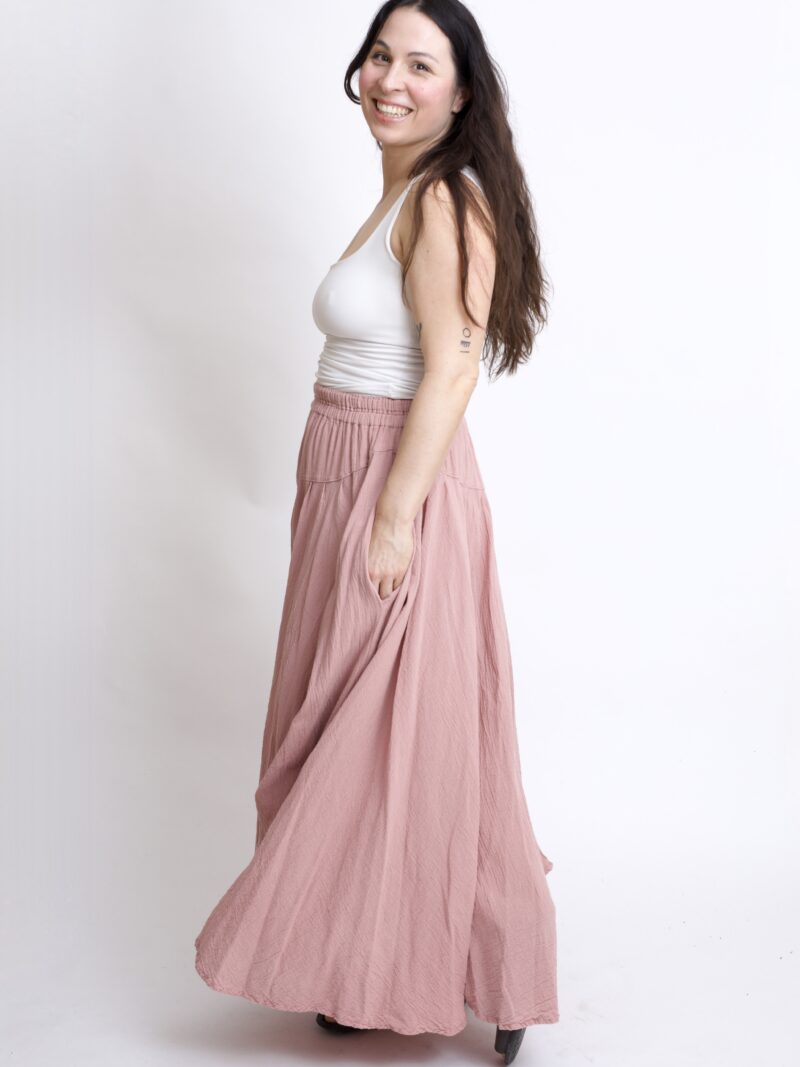 Bawełniana spódnica róż pudrowy- plisowana długa