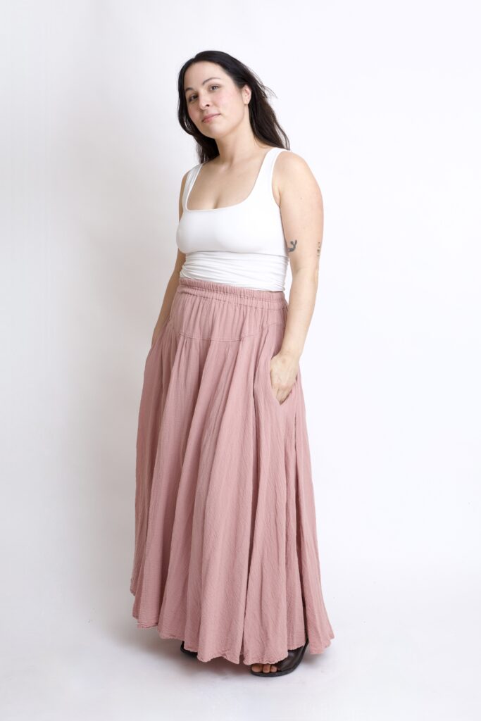 Bawełniana spódnica róż pudrowy- plisowana długa