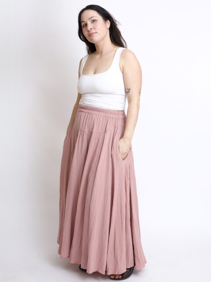 Bawełniana spódnica róż pudrowy- plisowana długa