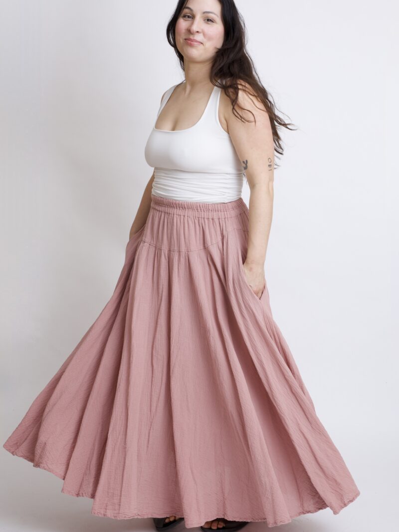 Bawełniana spódnica róż pudrowy- plisowana długa