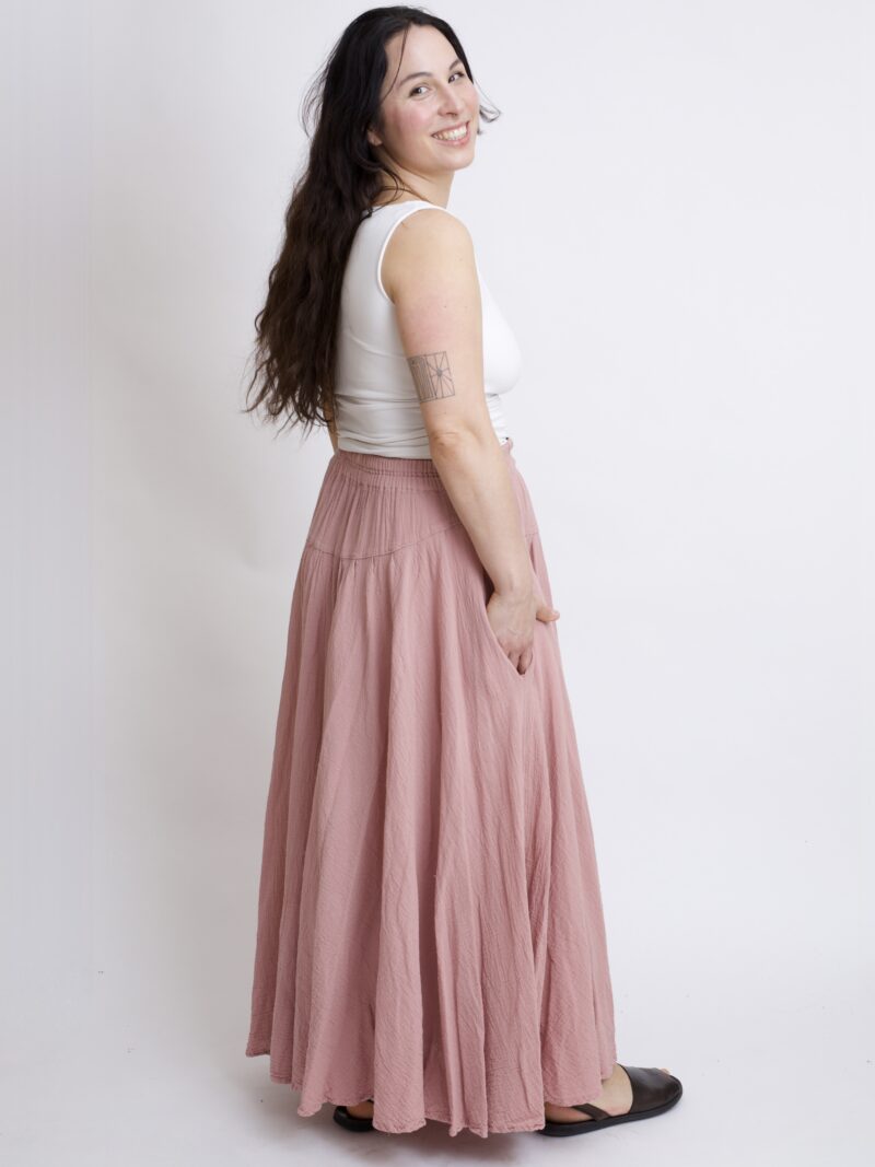 Bawełniana spódnica róż pudrowy- plisowana długa