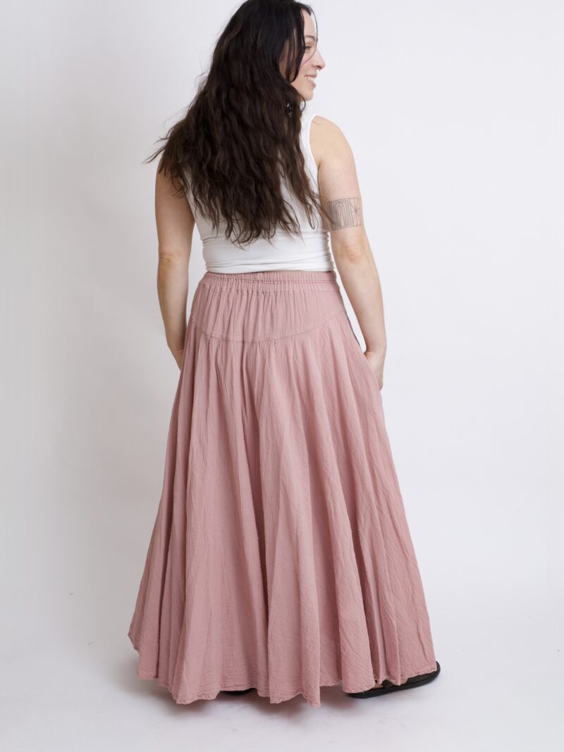 Bawełniana spódnica róż pudrowy- plisowana długa