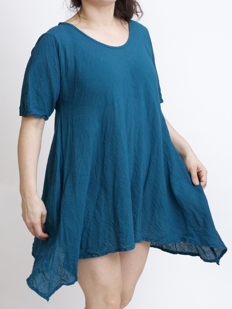 tunika damska oversize, bawełniana z długimi bokami w kolorze niebieski petrol