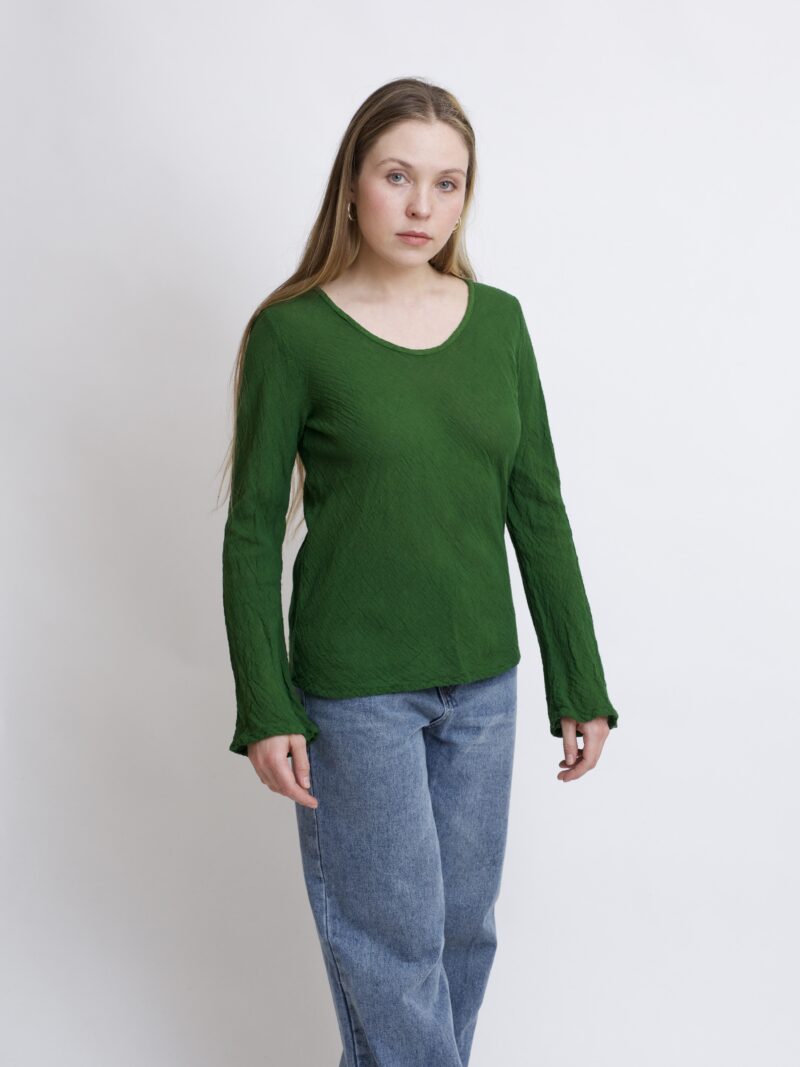 damska bluzka bawełniana z szerokimi rękawami. Bluzka w kolorze zielonym