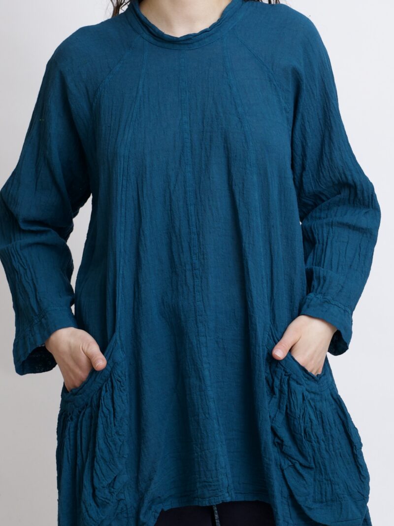 Tunika oversize niebieski petrol bawełniana. luźna tuniko sukienka z czystek bawełny