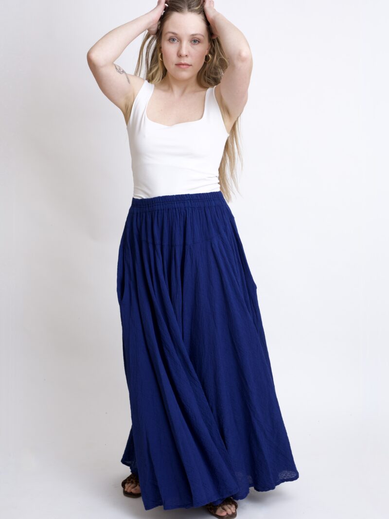 Granatowo - Niebieska spódnica plisowana długa z pełnego koła bawełniana