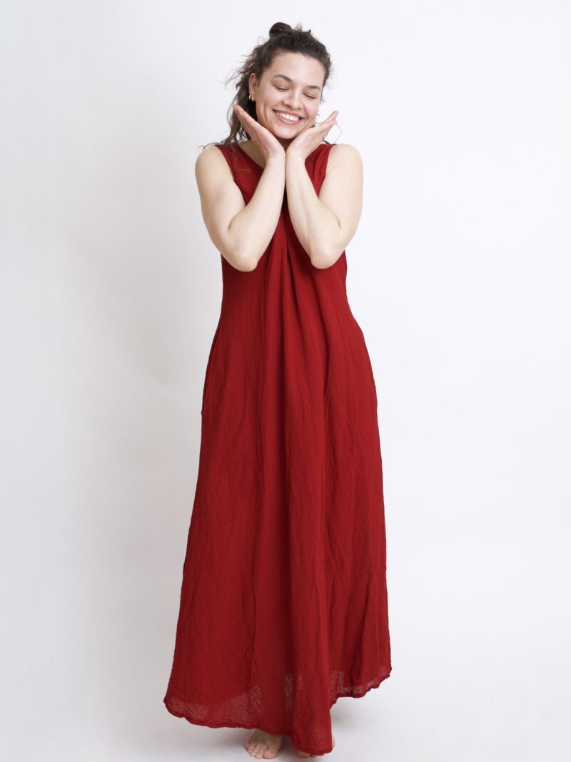 burgundowa bawełniana sukienka maxi długa . Czysta 100% bawełna organiczna. Odzież damska