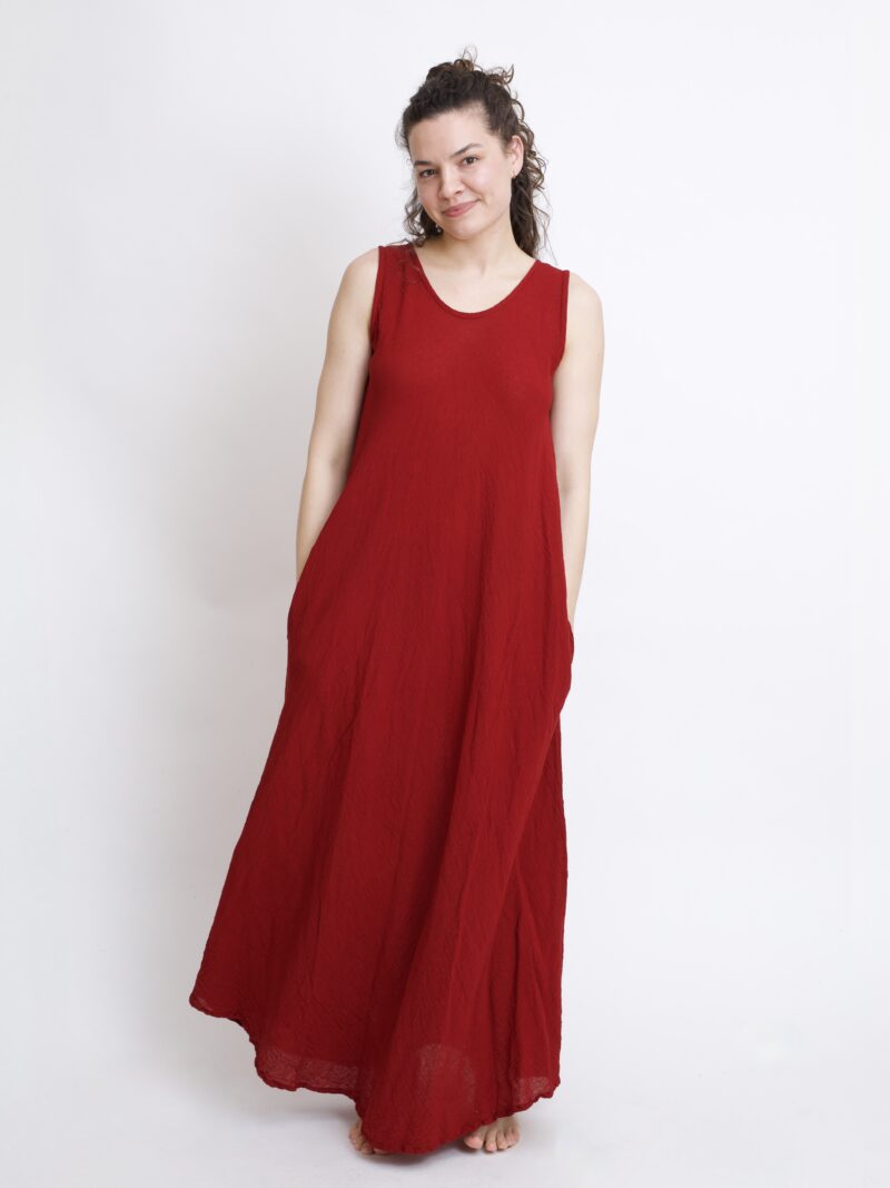 burgundowa bawełniana sukienka maxi długa . Czysta 100% bawełna organiczna. Odzież damska