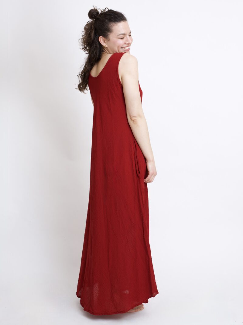 burgundowa bawełniana sukienka maxi długa . Czysta 100% bawełna organiczna. Odzież damska