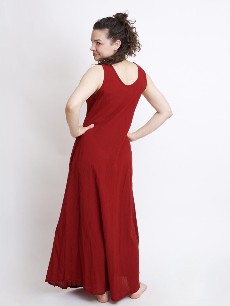 burgundowa bawełniana sukienka maxi długa . Czysta 100% bawełna organiczna. Odzież damska