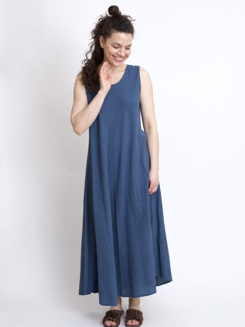 bawełniana sukienka maxi długa szara- grafitowa. Czysta 100% bawełna organiczna. Odzież damska