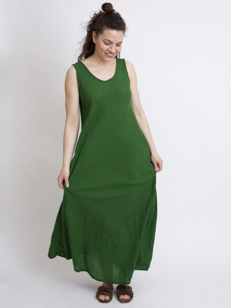 bawełniana sukienka maxi długa zielona. Czysta 100% bawełna organiczna. Odzież damska