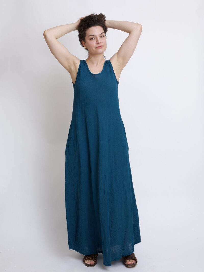 bawełniana sukienka maxi długa petrol niebieski. Czysta 100% bawełna organiczna. Odzież damska