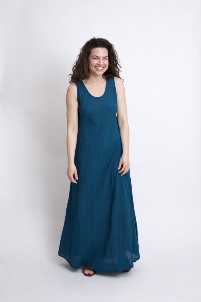 bawełniana sukienka maxi długa petrol niebieski. Czysta 100% bawełna organiczna. Odzież damska