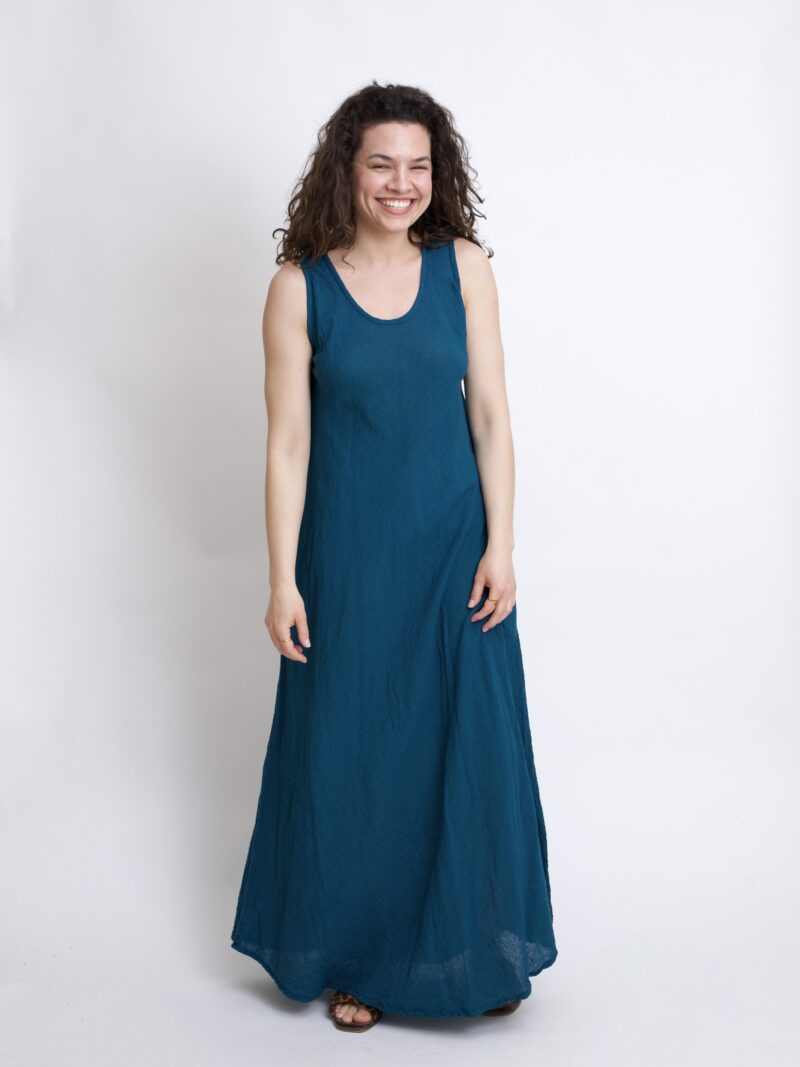 bawełniana sukienka maxi długa petrol niebieski. Czysta 100% bawełna organiczna. Odzież damska