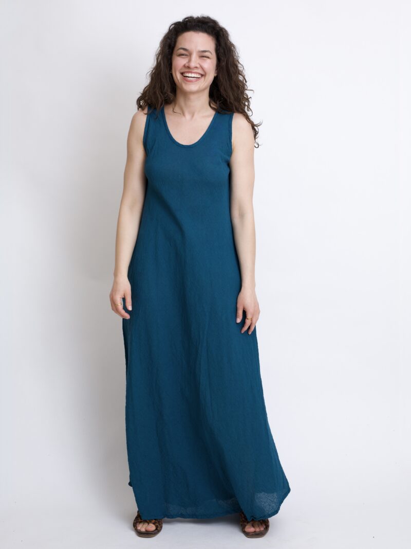 bawełniana sukienka maxi długa petrol niebieski. Czysta 100% bawełna organiczna. Odzież damska