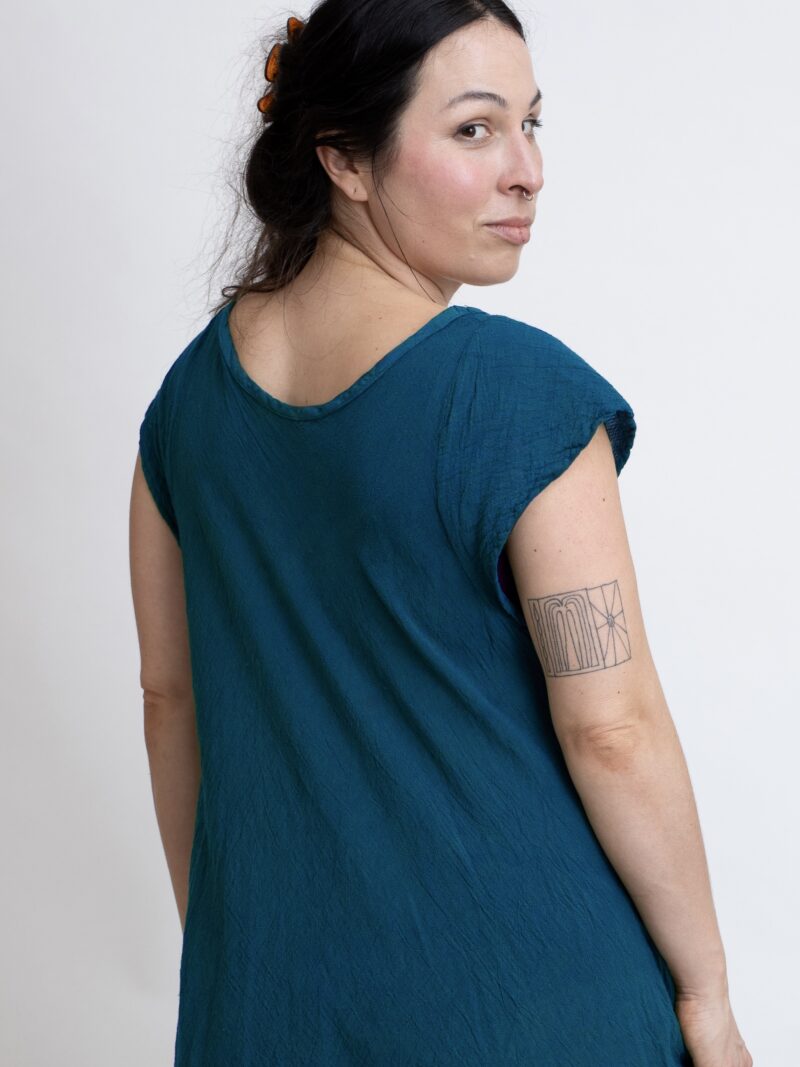 sukienka mini bawełniana ze skrzydełkami. niebieski petrol sukienka z czystej bawełny