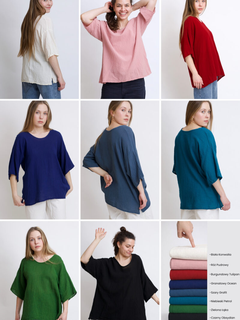 damska bluzka oversize - kolory naturalnej bawełny