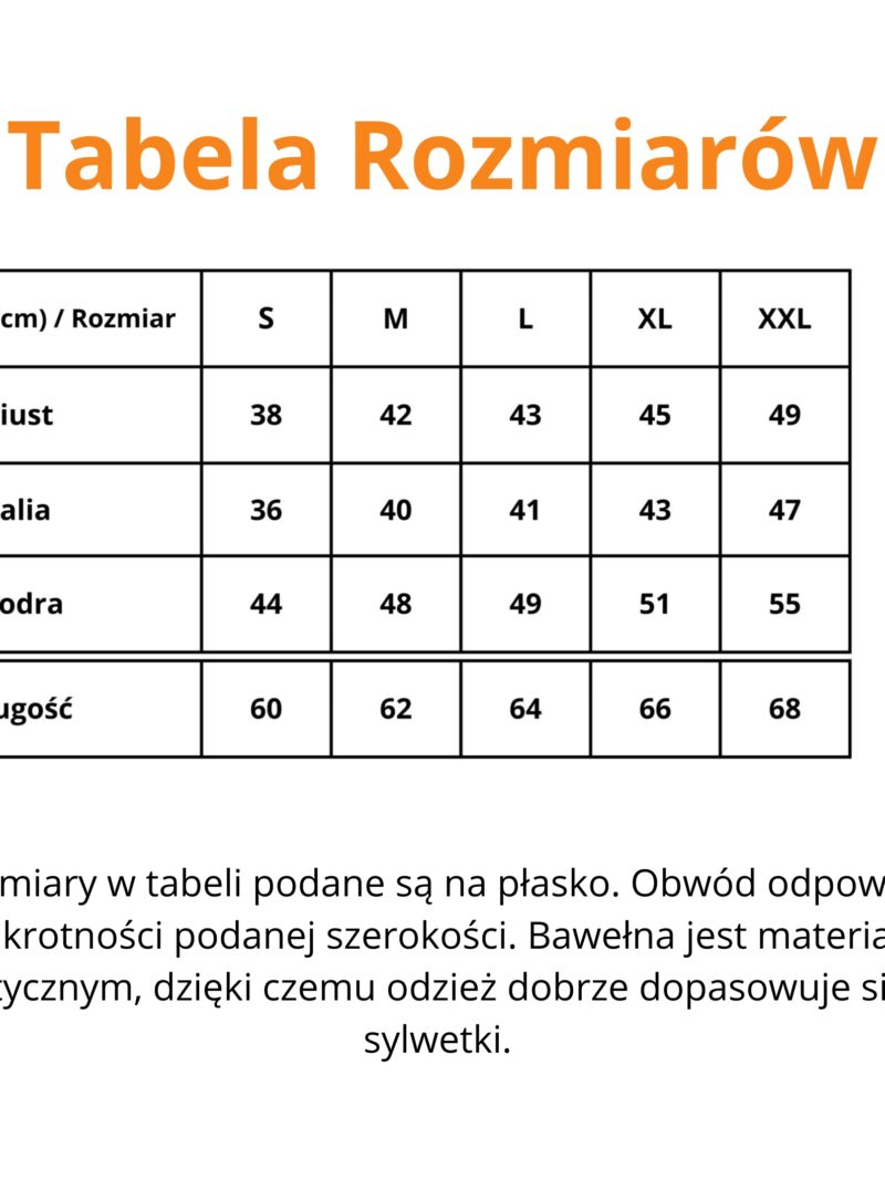 tabela rozmiarów top bluzki z kapturkiem z czystej bawełny