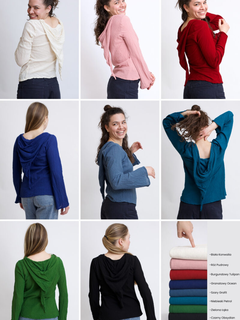 bluzka z kapturkiem i rozzkloszowanym rękawem z czystej bawełny - dostępne kolory