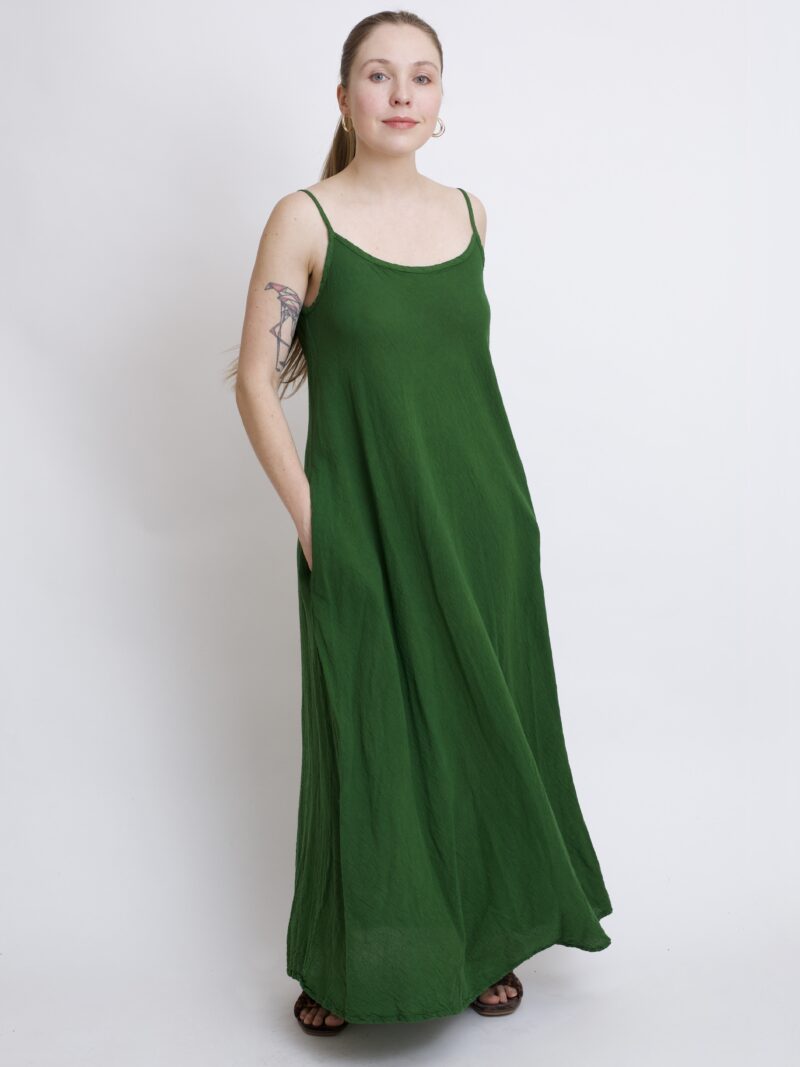 bawełniana sukienka maxi - niebieski petrol. Sukienka na ramiączkach na lato