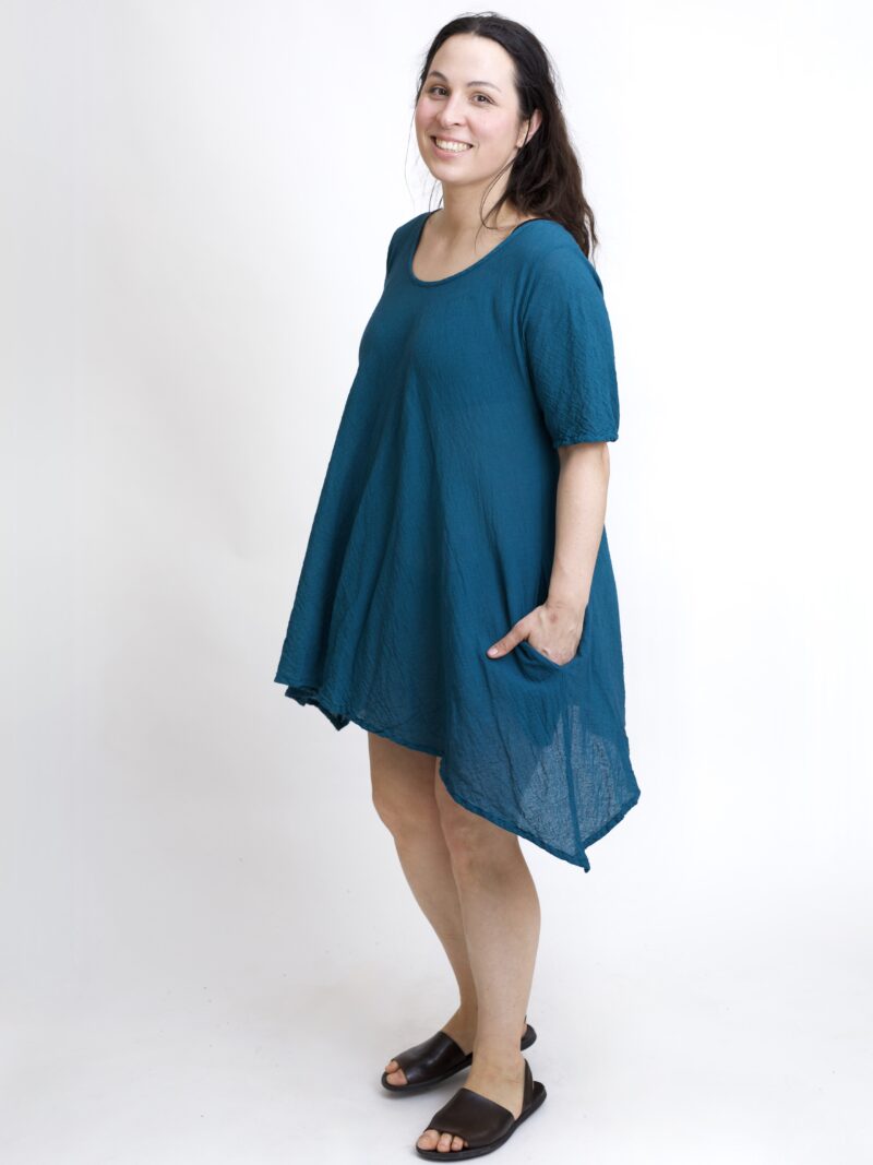 tunika damska oversize, bawełniana z długimi bokami w kolorze niebieski petrol