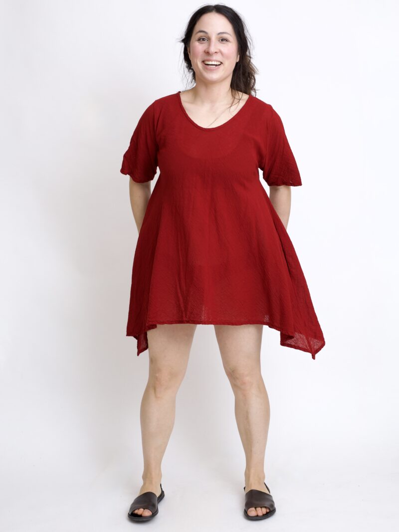 tunika damska oversize, bawełniana z długimi bokami w kolorze burgund