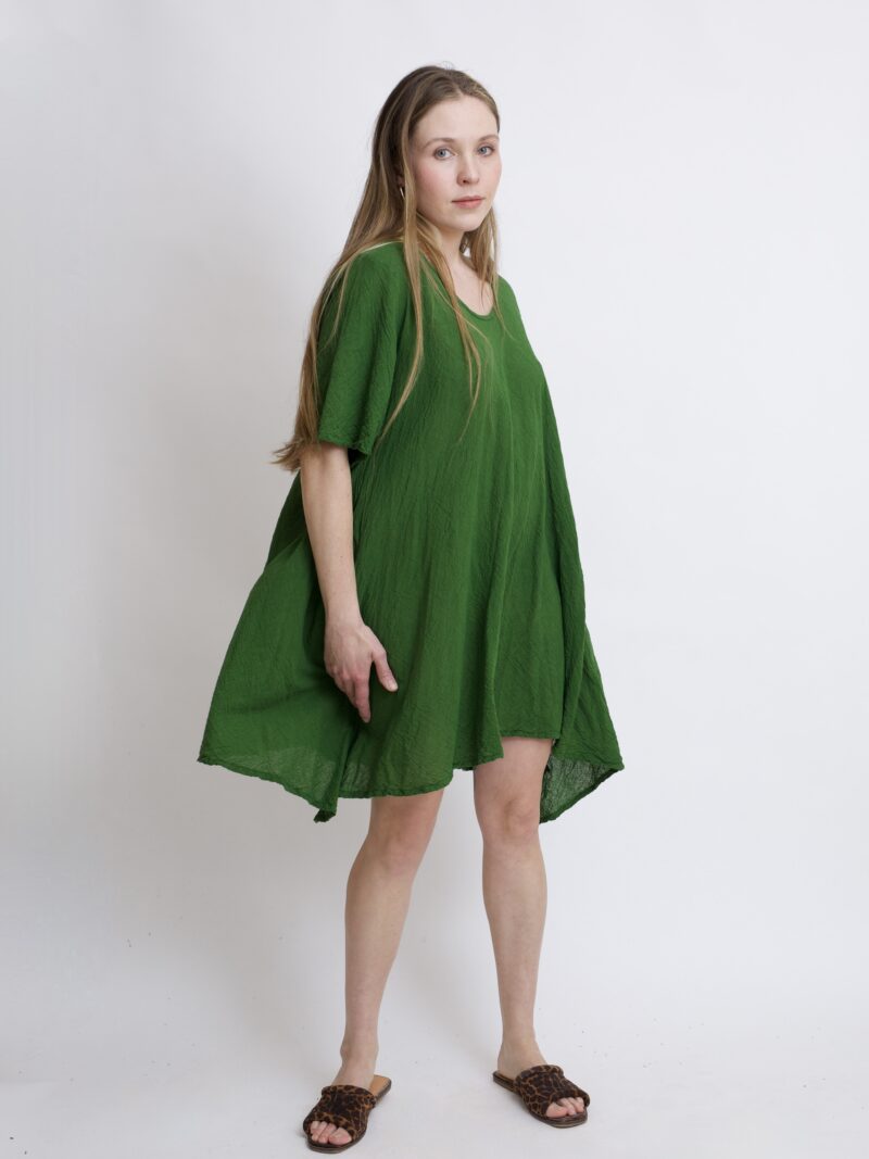 tunika damska oversize, bawełniana z długimi bokami w kolorze zielonym