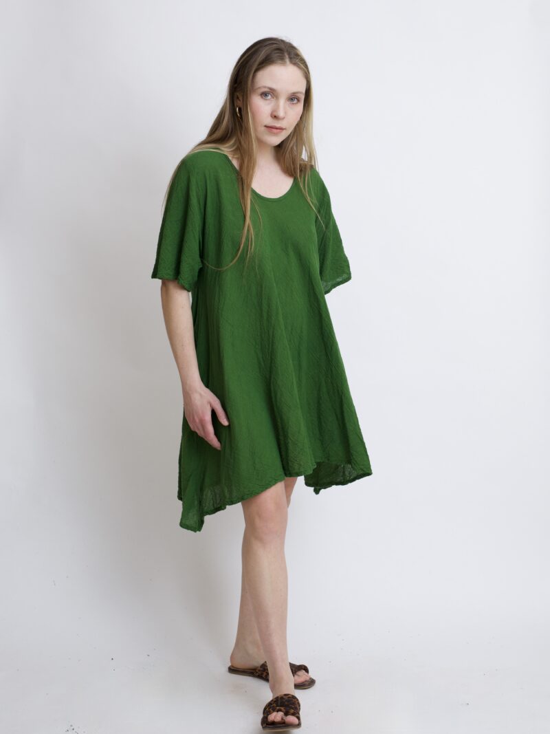 tunika damska oversize, bawełniana z długimi bokami w kolorze zielonym