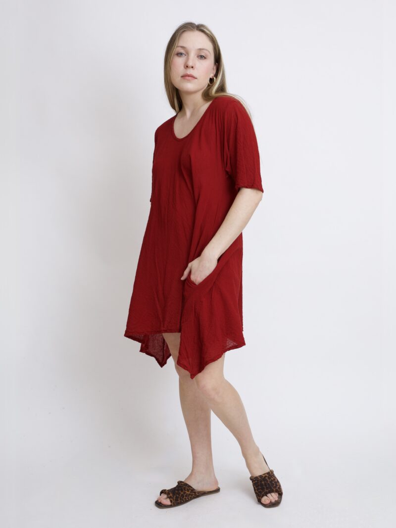 tunika damska oversize, bawełniana z długimi bokami w kolorze burgund
