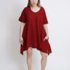 tunika damska oversize, bawełniana z długimi bokami w kolorze burgund