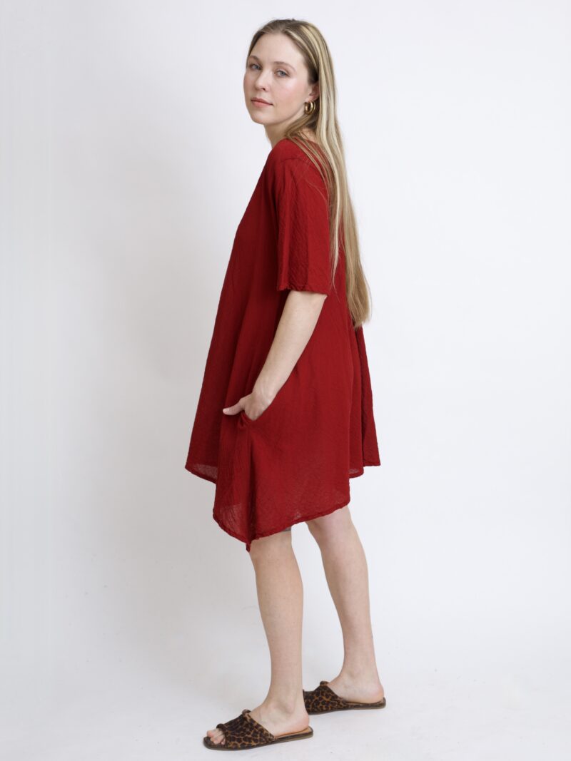 tunika damska oversize, bawełniana z długimi bokami w kolorze burgund