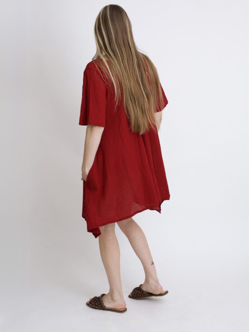 tunika damska oversize, bawełniana z długimi bokami w kolorze burgund