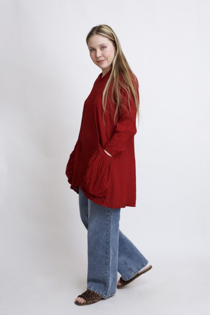 Tunika oversize burgundowa bawełniana. luźna tuniko sukienka z czystek bawełny