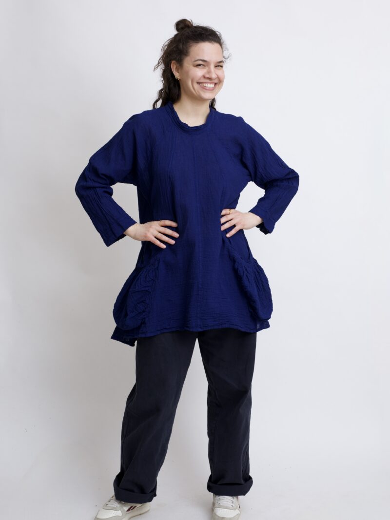 Tunika oversize granatowa bawełniana. luźna tuniko sukienka z czystek bawełny