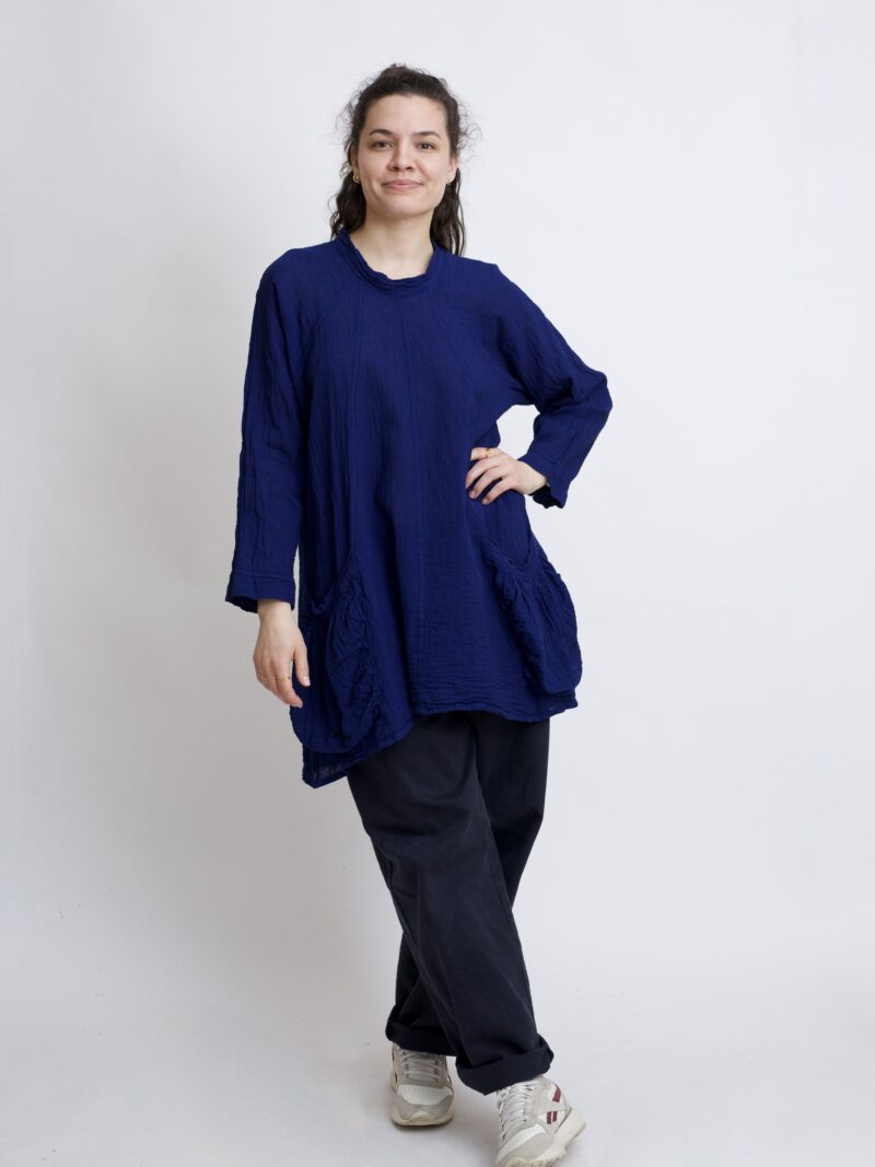 Tunika oversize granatowa bawełniana. luźna tuniko sukienka z czystek bawełny