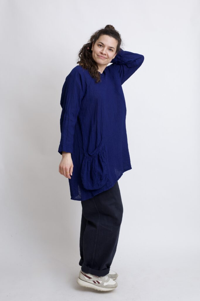 Tunika oversize granatowa bawełniana. luźna tuniko sukienka z czystek bawełny