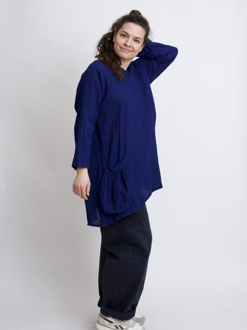 Tunika oversize granatowa bawełniana. luźna tuniko sukienka z czystek bawełny