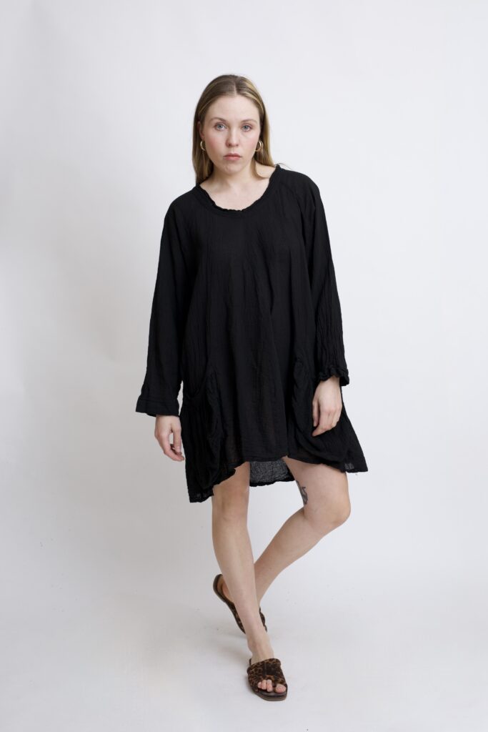 Tunika oversize czarna bawełniana. luźna tuniko sukienka z czystek bawełny