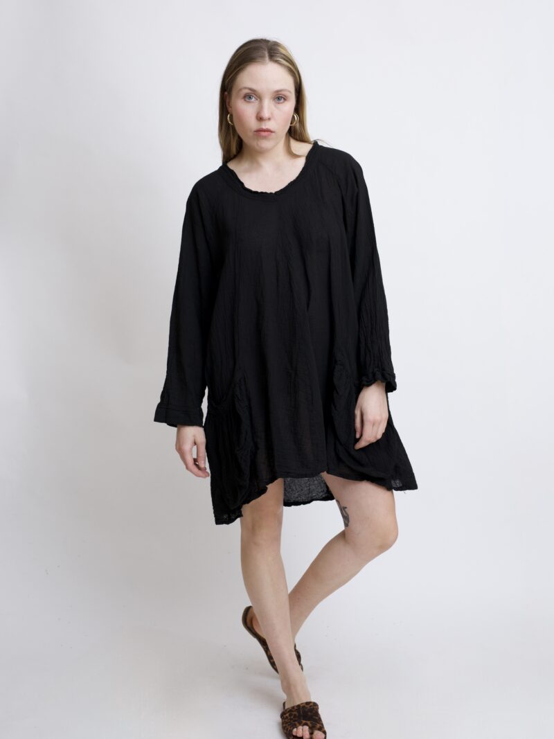 Tunika oversize czarna bawełniana. luźna tuniko sukienka z czystek bawełny