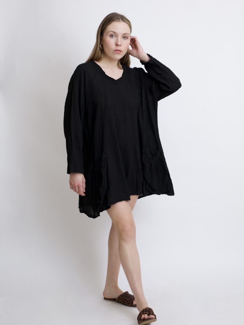 Tunika oversize niebieski petrol bawełniana. luźna tuniko sukienka z czystek bawełny