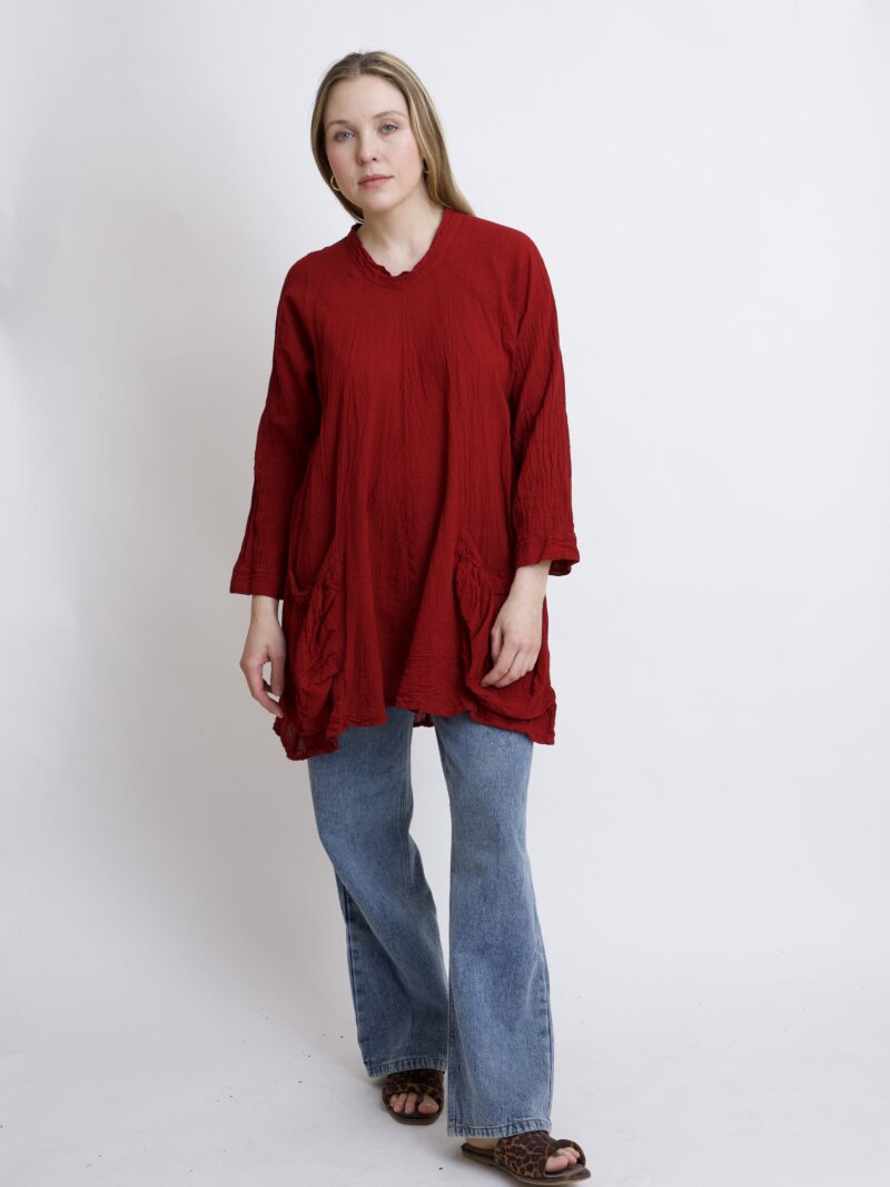 Tunika oversize burgundowa bawełniana. luźna tuniko sukienka z czystek bawełny